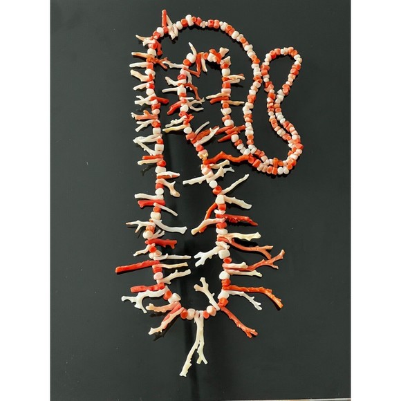 Vintage Necklace Salmon Angel Skin Branch Coral Long...
